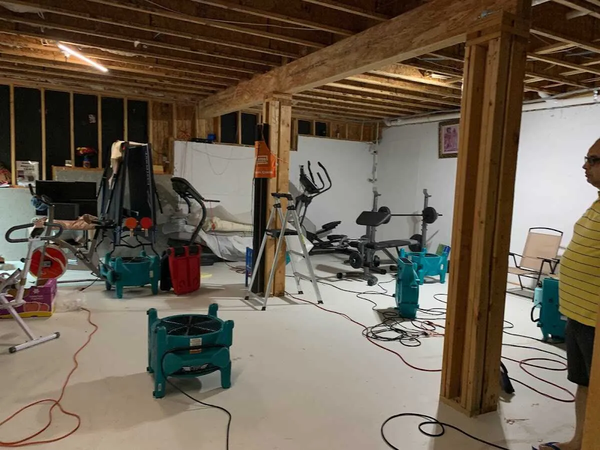 Basement drying equipment setup for Contents Cleaning & Restoration in Jerseyville