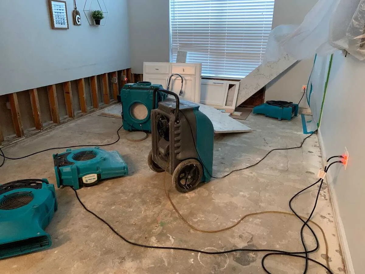 Dehumidifier in flood-cut room for Water Damage Restoration in Jerseyville